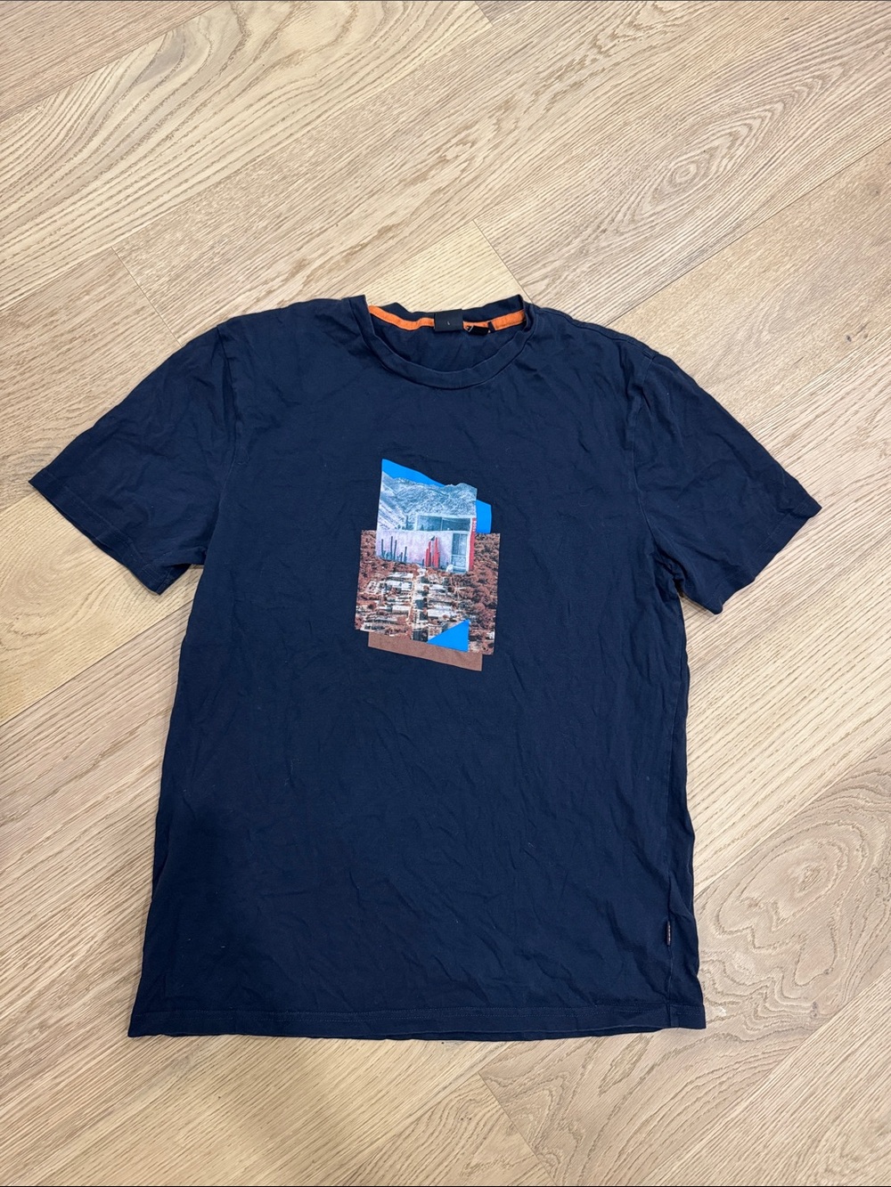 Hugo Boss Navy Short-Sleeve Tee with Multicolor City Graphic